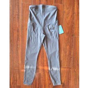 JoySpels Womens Maternity Leggings Gray High Waisted Over Belly Pockets Size S